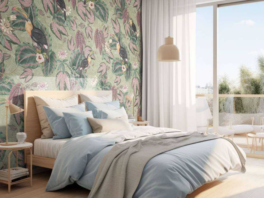 Tropical Jungle birds & toucans - sage green