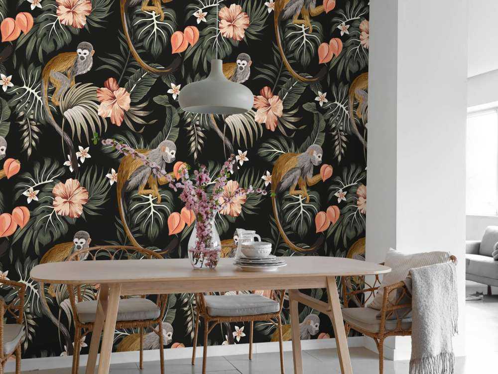 Tropical leaves with monkeys