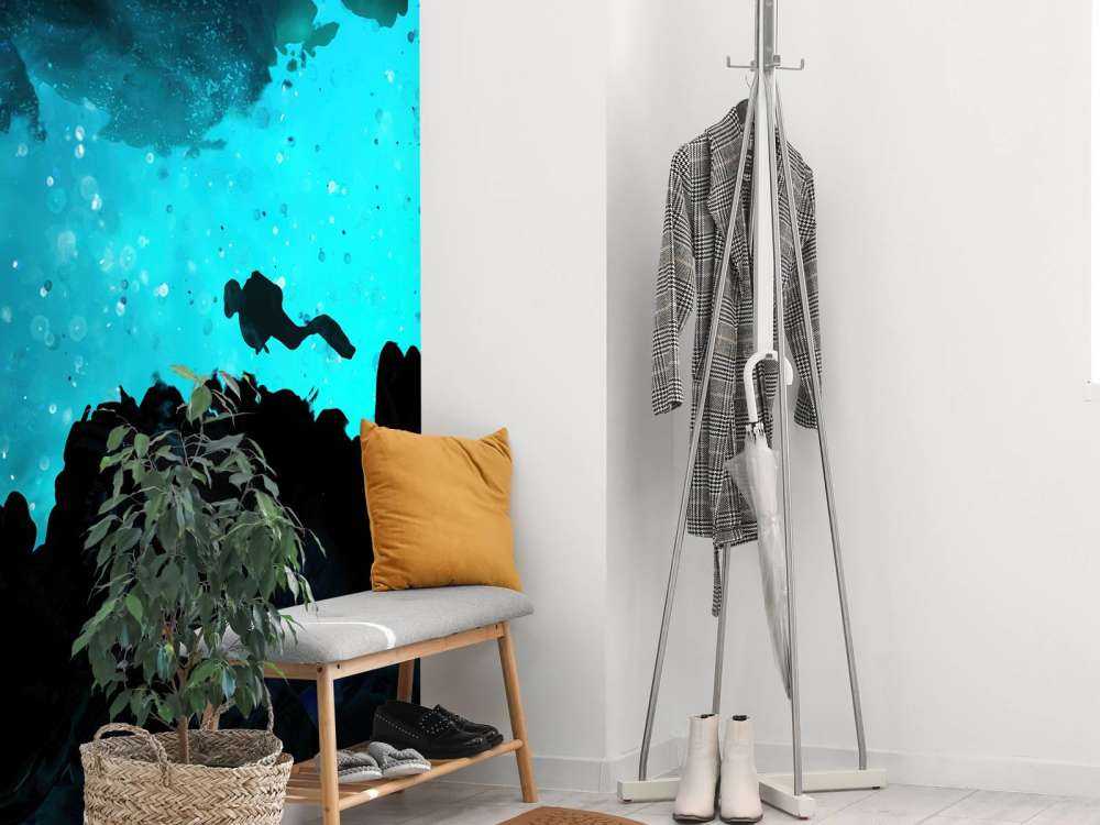 Narrow cave with diver