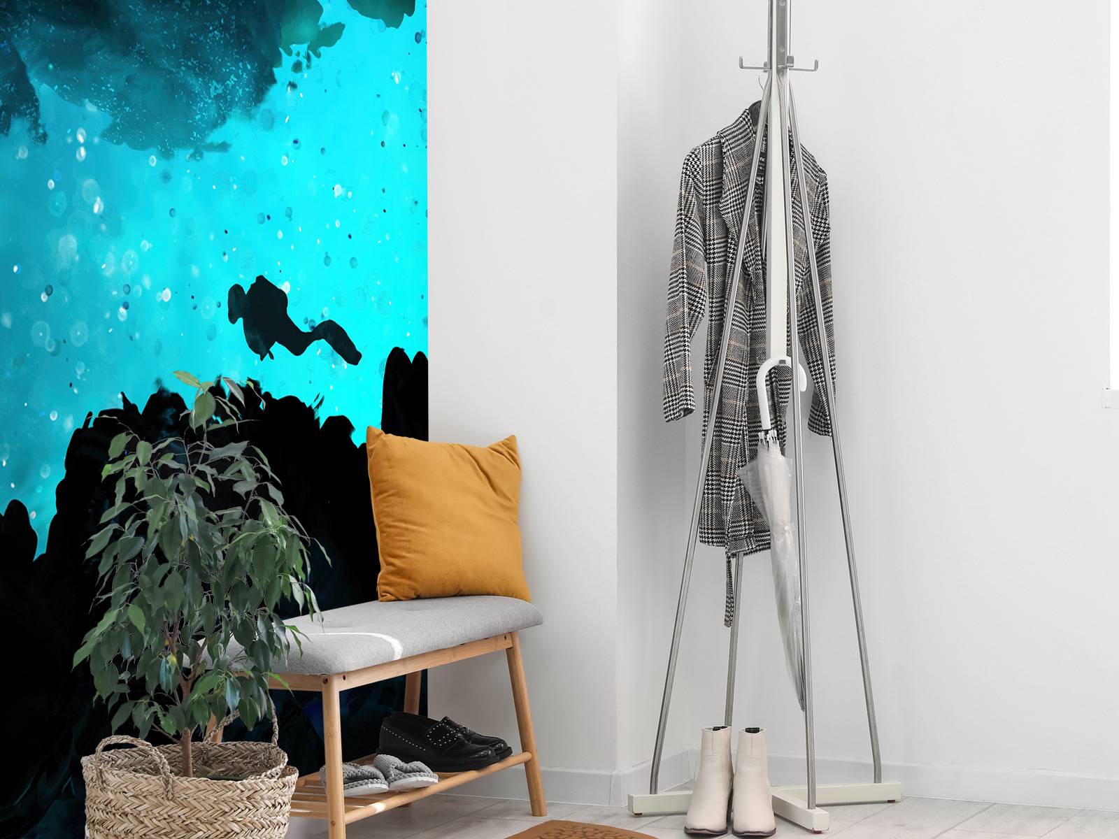 Narrow cave with diver