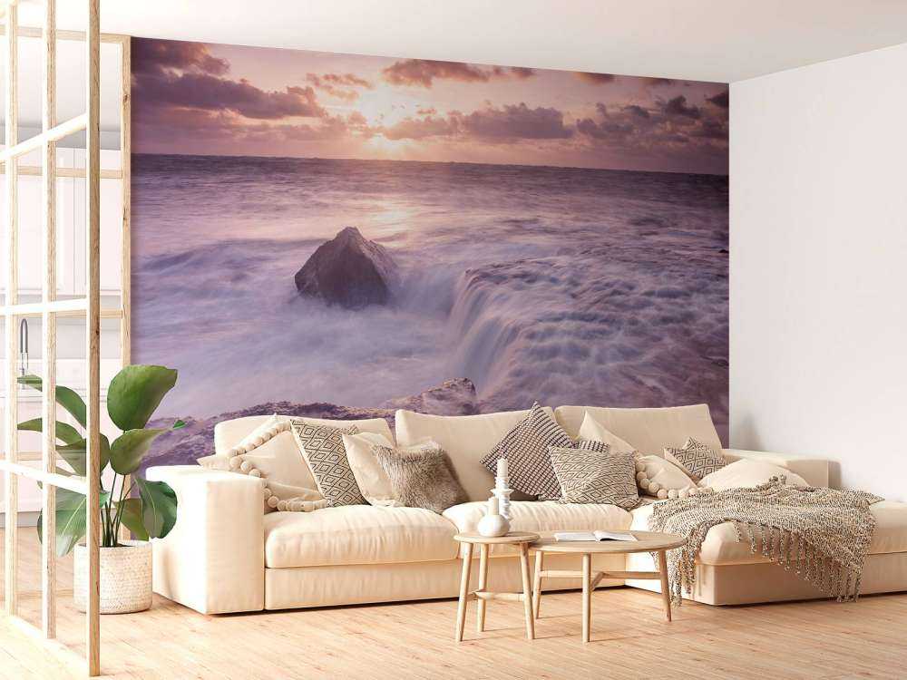 Wild sea at sunset