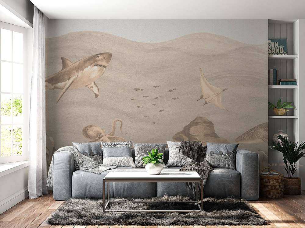 Underwater world with sharks