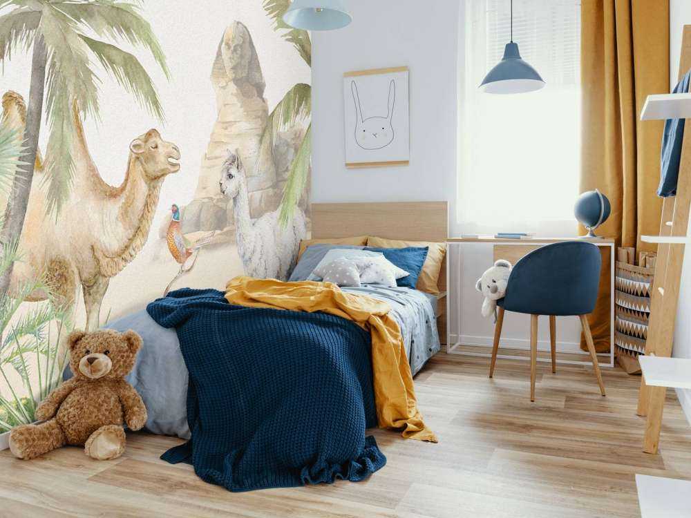 Camel and alpaca in the desert