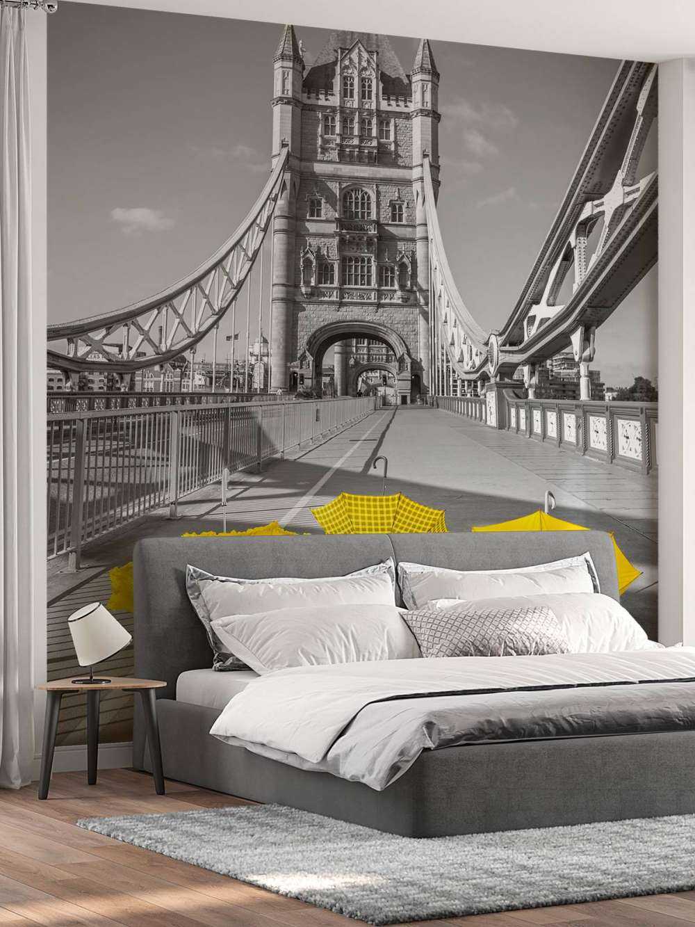 Yellow umbrellas on Tower bridge