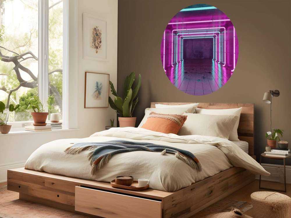 Concrete room with neon lights