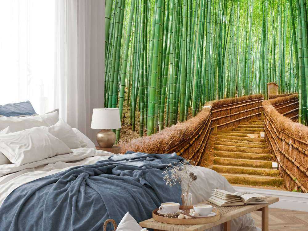 Staircase between bamboo plants