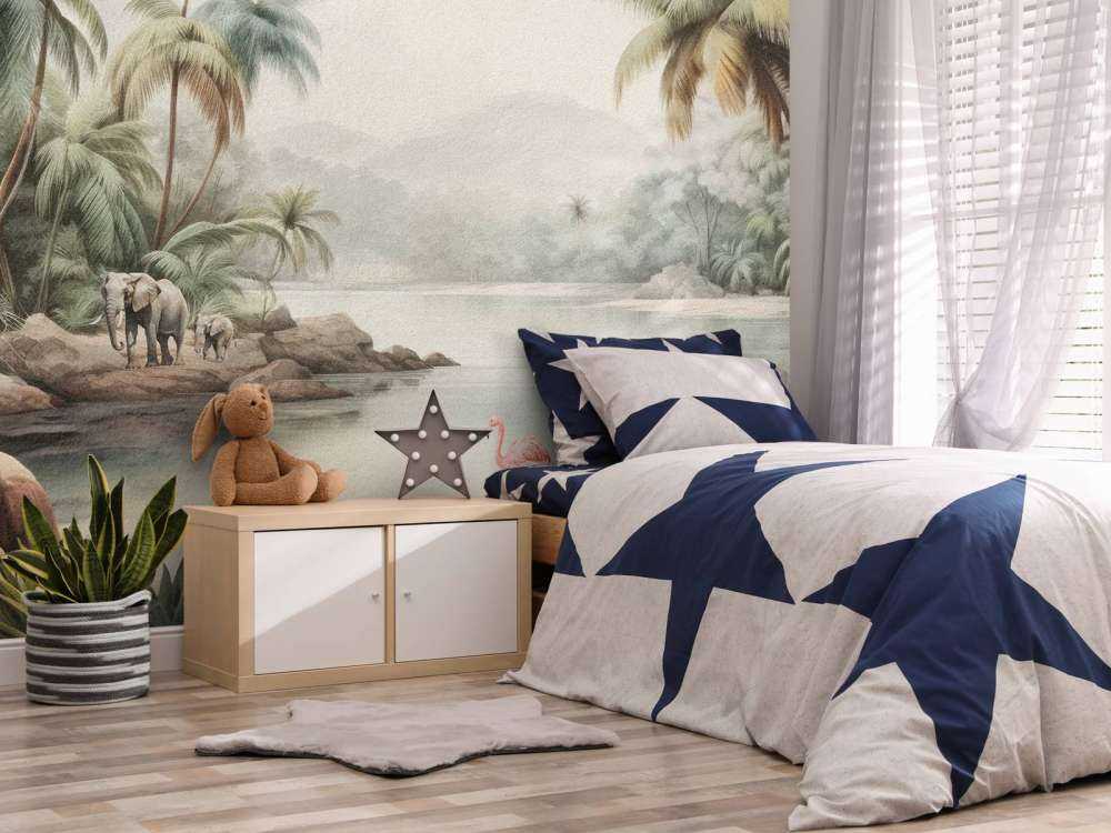 Jungle landscape with animals in color