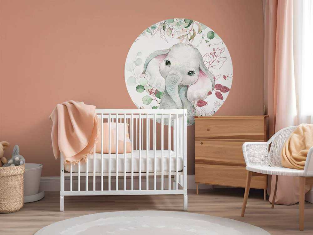 Elephant baby with mint and pink leaves