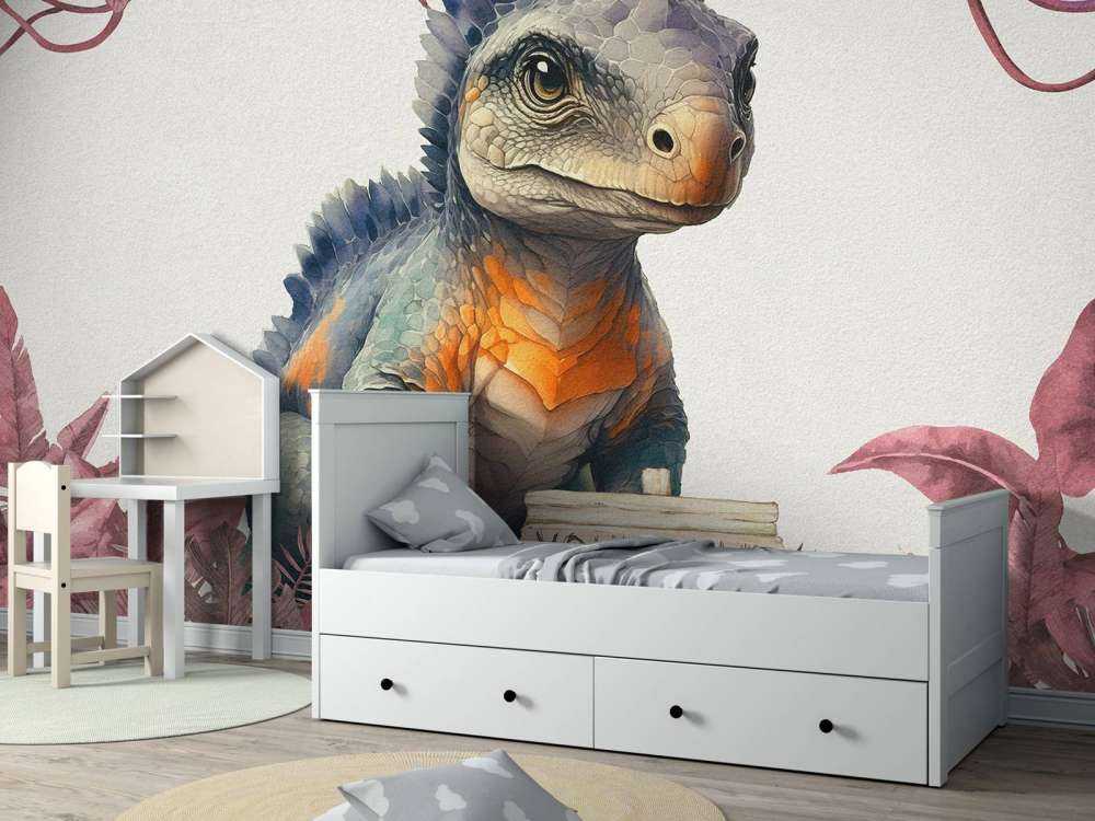 Baby ankylosaurus in the pink jungle