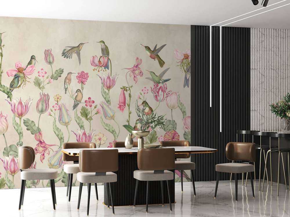 Spring Hummingbird Symphony - Blush Cream Elegance