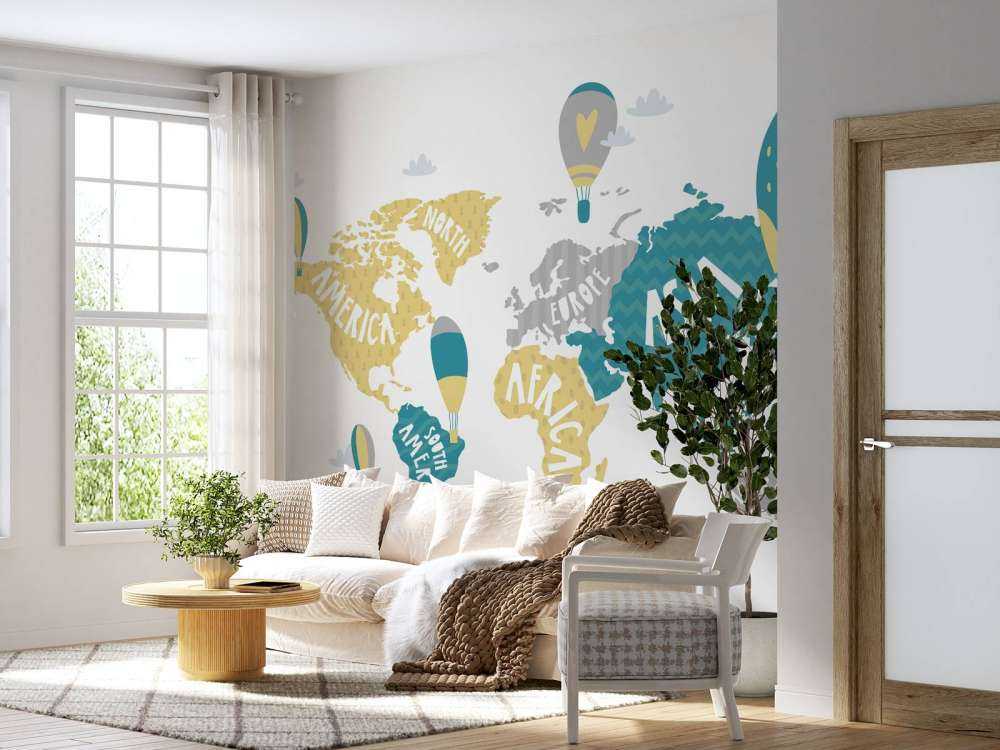 World map with balloons