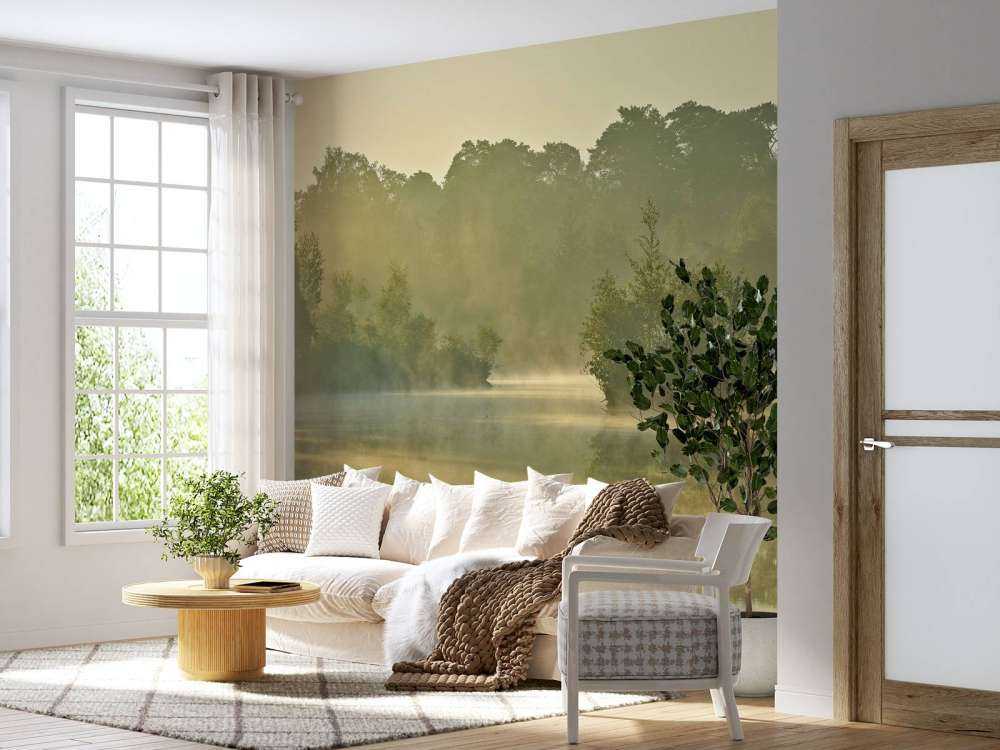 Nebula above a forest lake