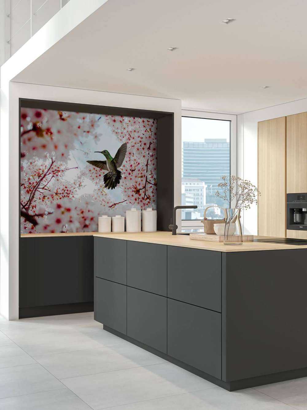 Hummingbird between the blossoms