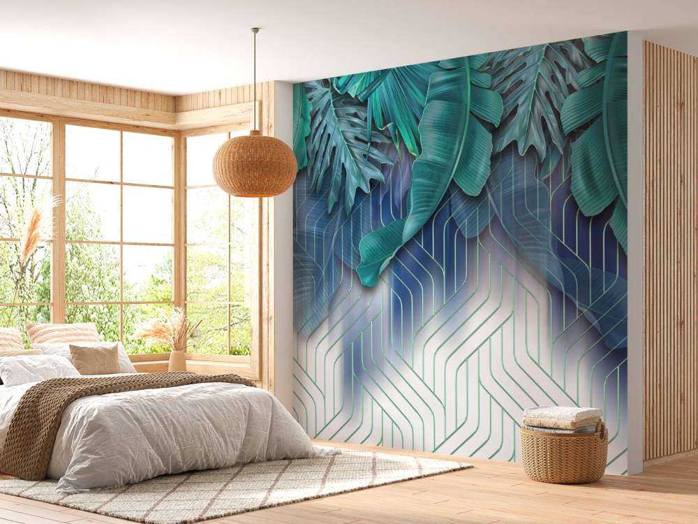 Green leaves and graphic green lines effect