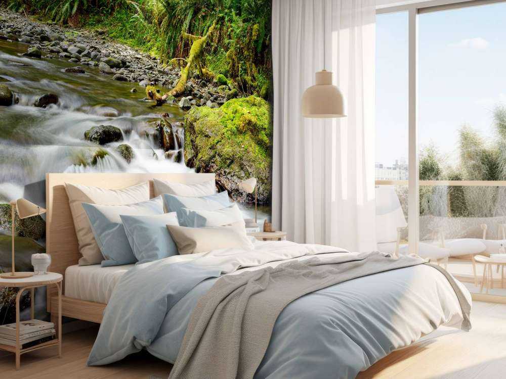 Green rock with river