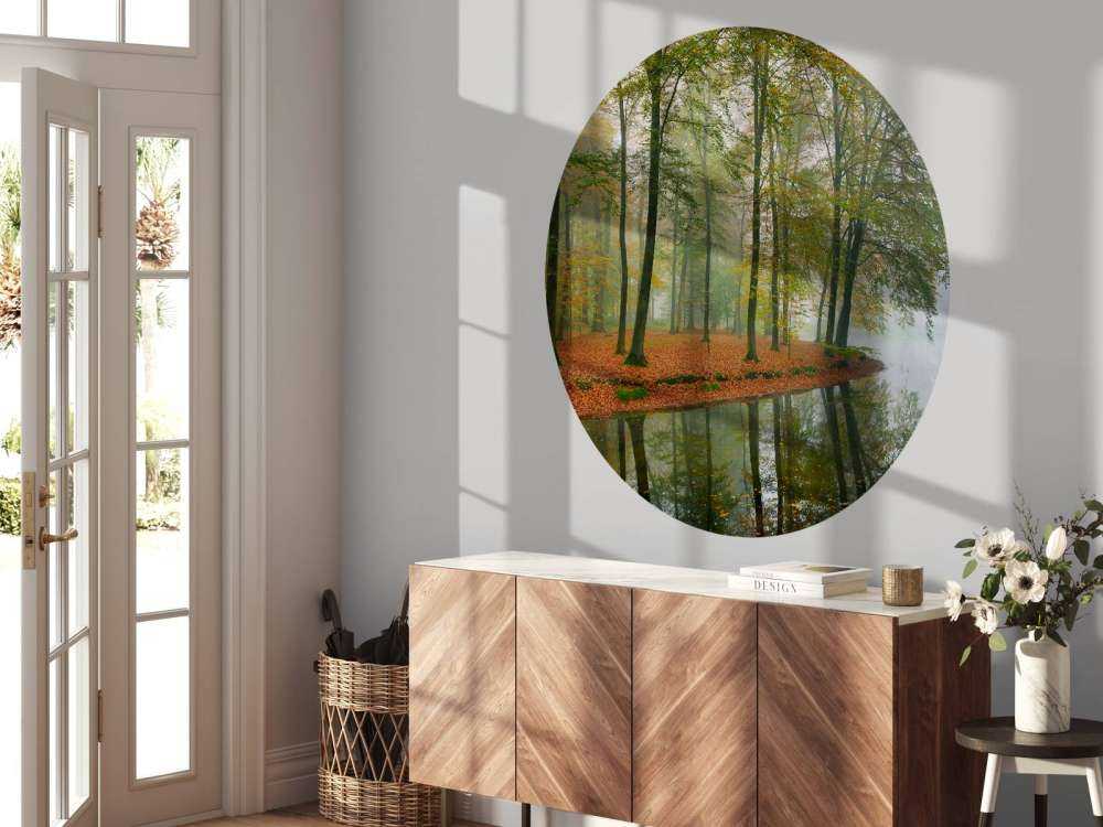 Reflection of trees in pond