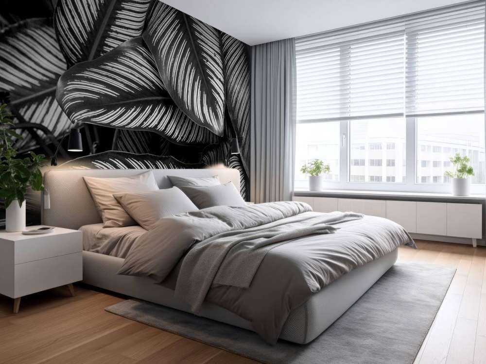 Black and white palm leaves