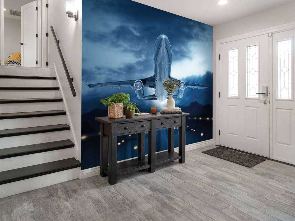 Rising plane with dark sky