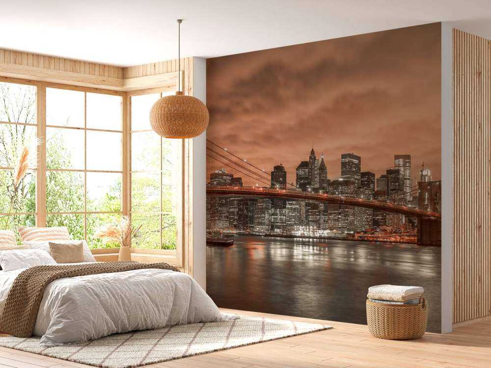 Wallpaper Peel and Stick Wallpaper 2024 New York skyline panorama with Brooklyn Bridge Wallpaper Peel and Stick , Wall Mural, Accent Wall, MW1171