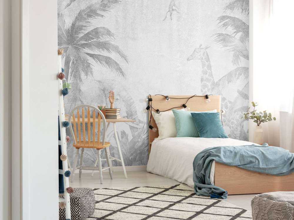 Cheerful jungle animals on concrete