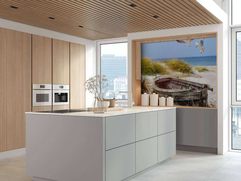 Old fishing boat, seagulls, beach and sea