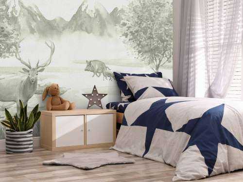 Forest with animals in green