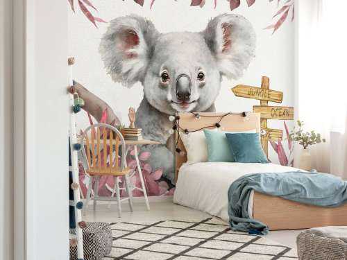 Baby koala in the jungle pink