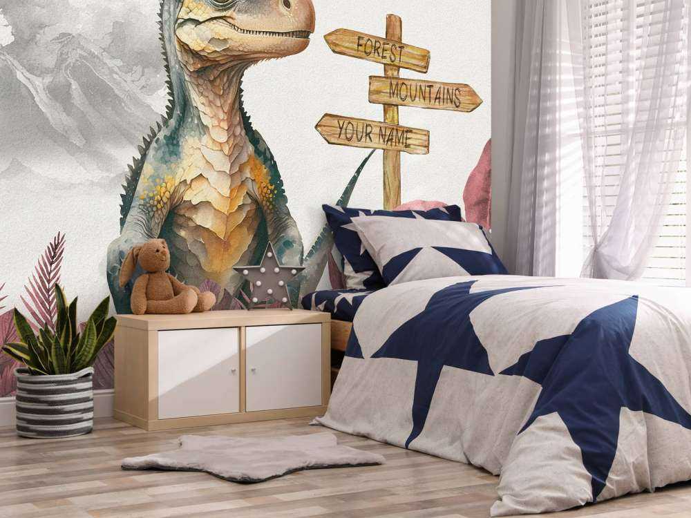 Baby velociraptor in the pink jungle