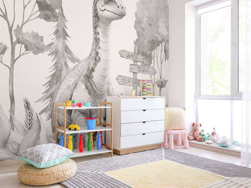 Baby brachiosaurus in the beige jungle