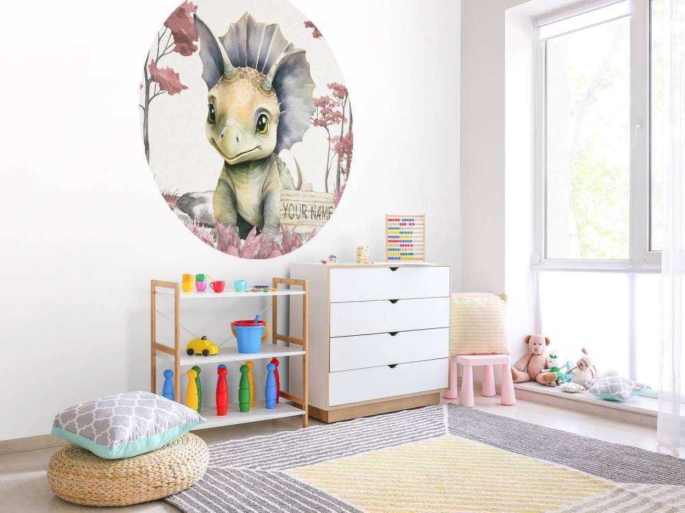 Baby triceratops in the pink jungle