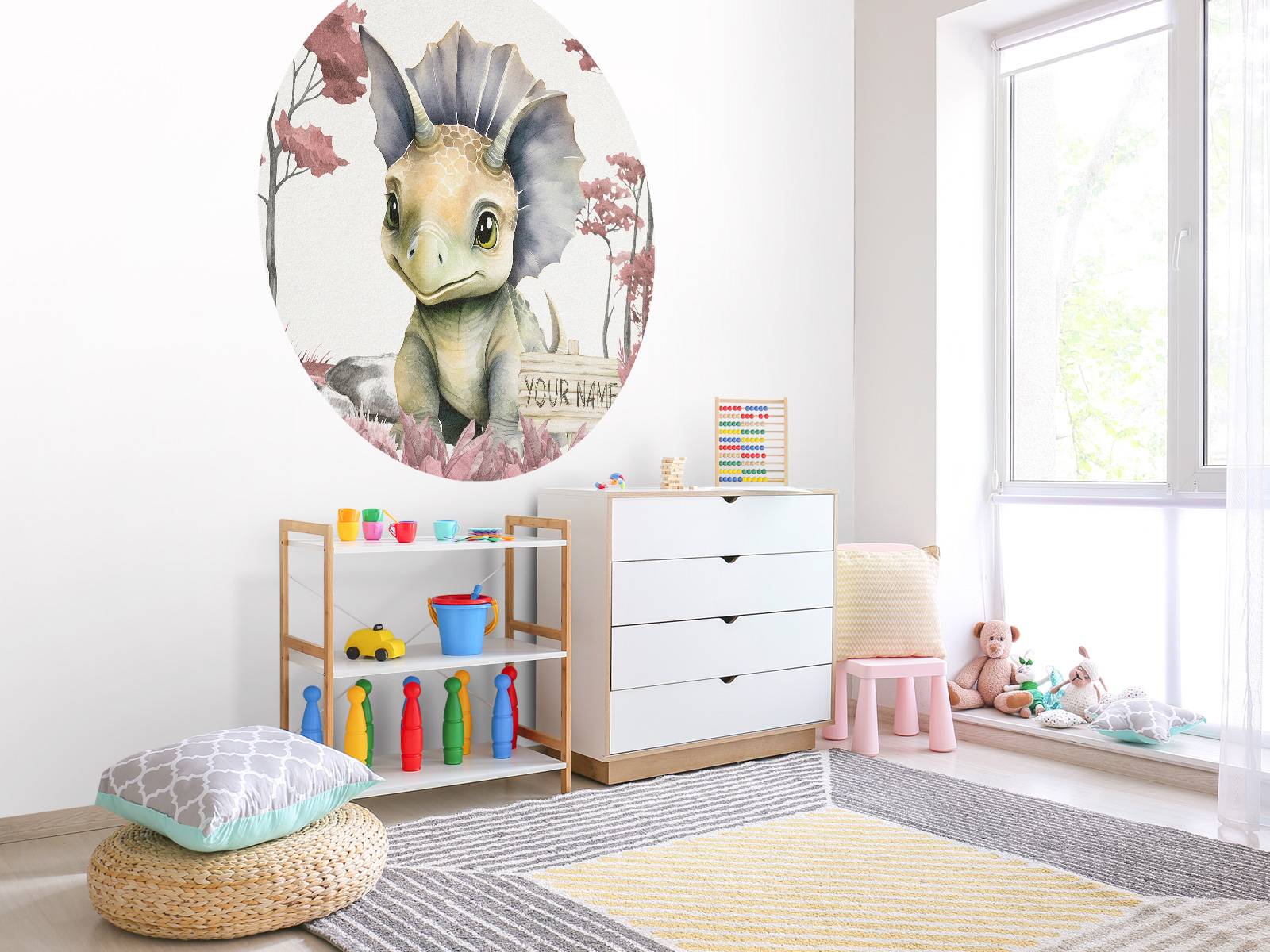 Baby triceratops in the pink jungle