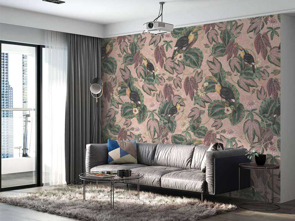 Tropical Jungle birds & toucans - pink