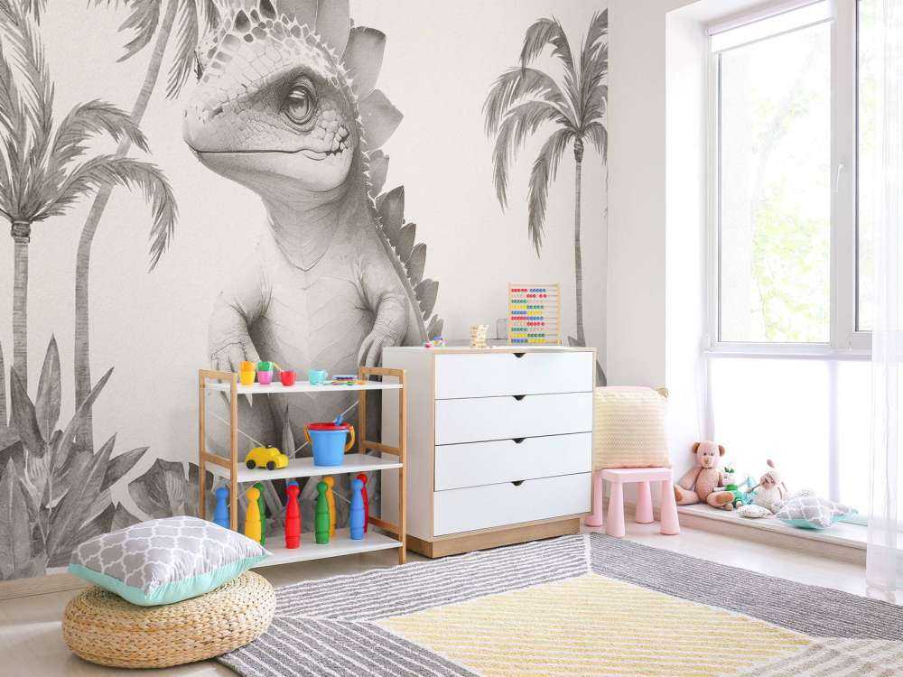 Baby stegosaurus in the beige jungle