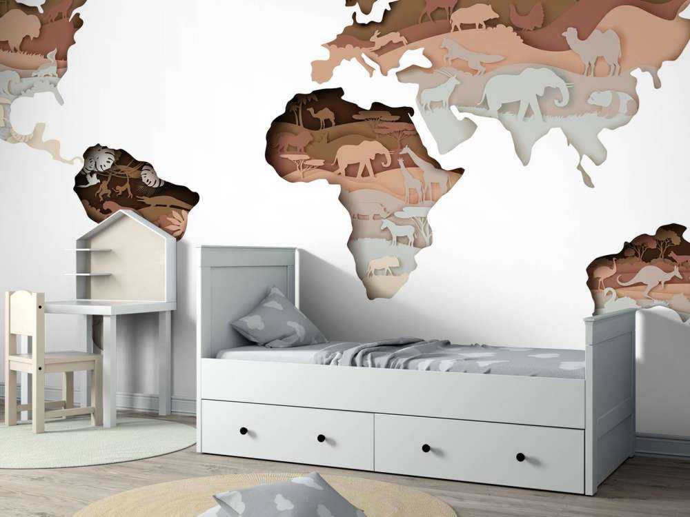 Dieren wereldkaart aarde tinten