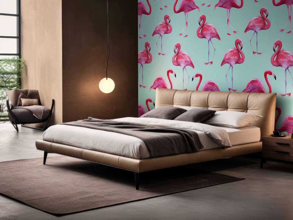 Flamingo print met een blauwe achtergrond