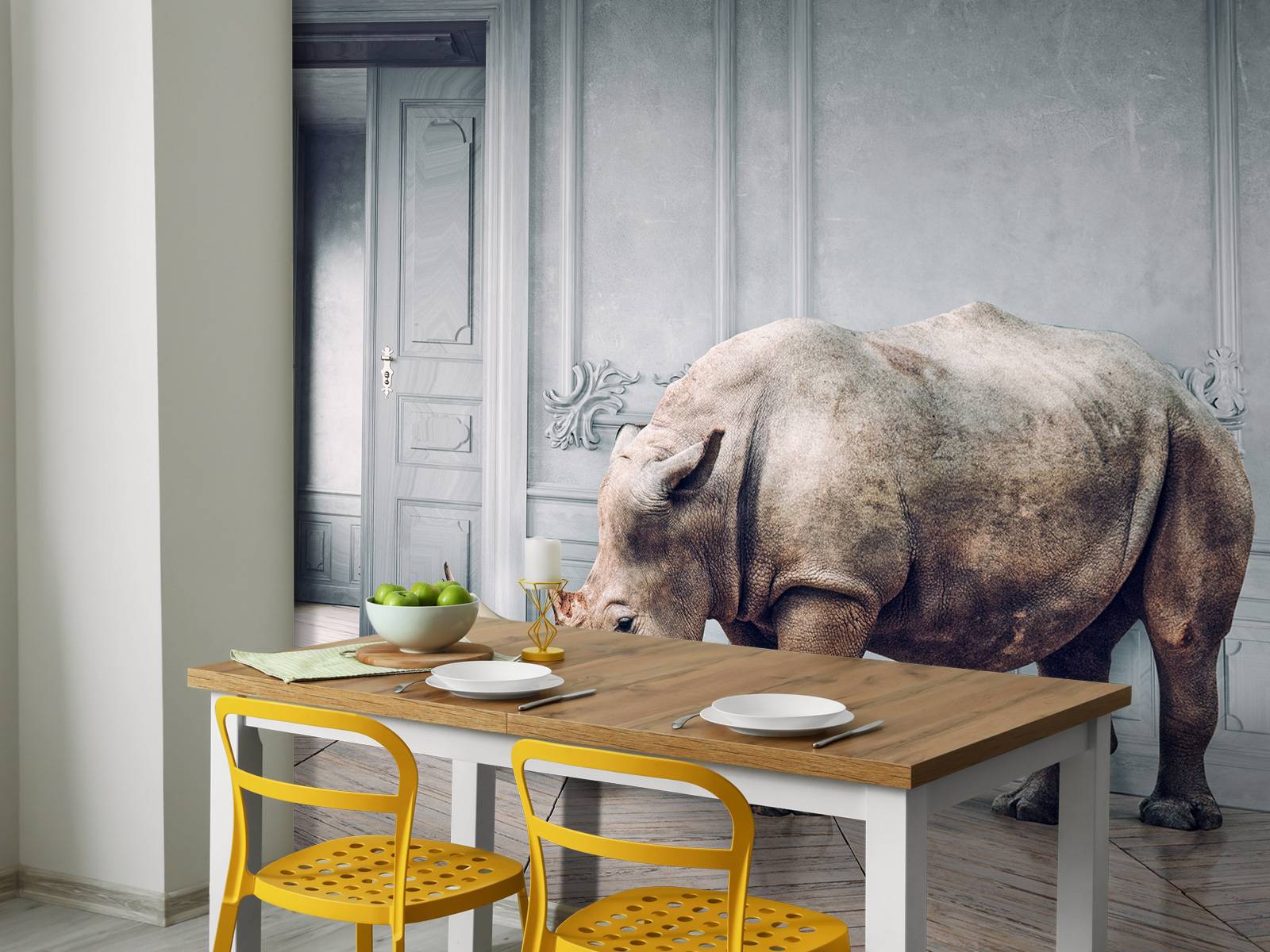 Rhinoceros with lampshade