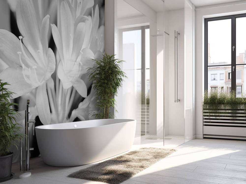 Flowers in bloom, black and white