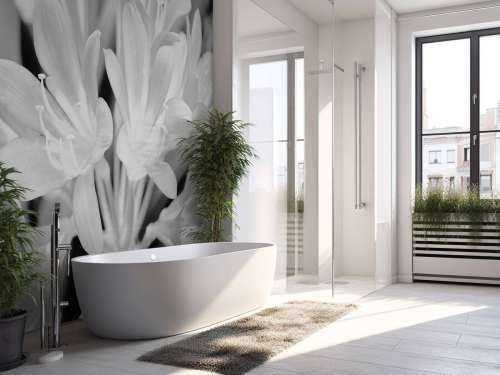 Flowers in bloom, black and white