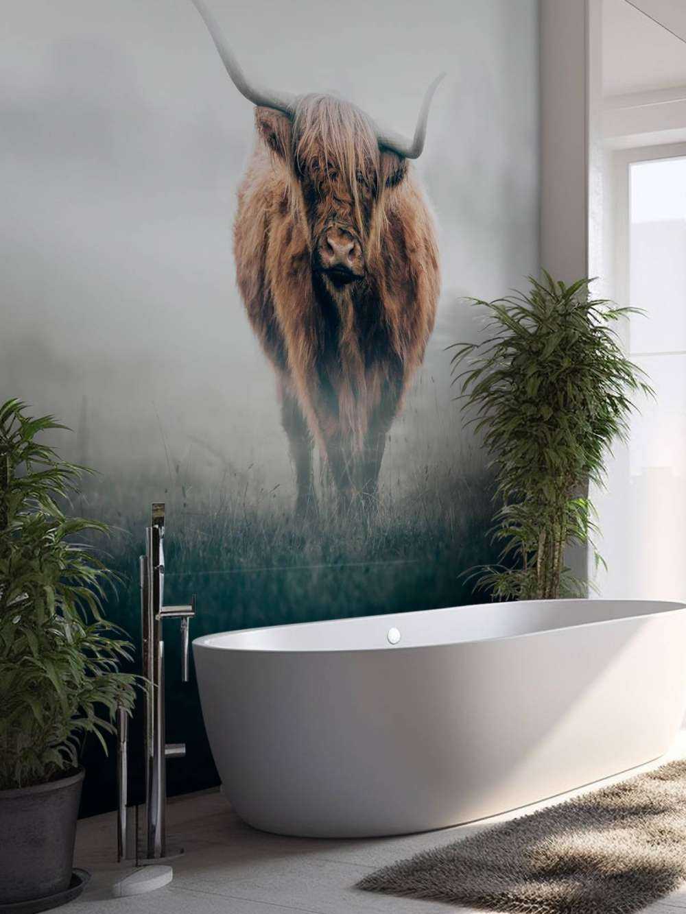 Scottish highlander in dense fog