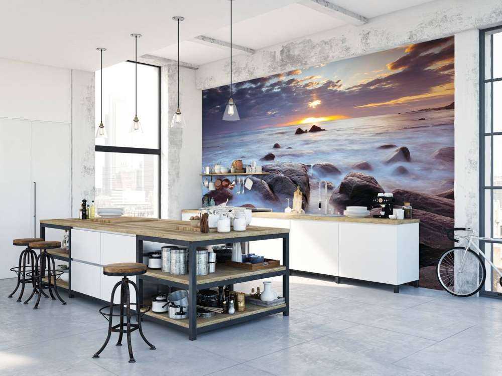 Sunset over a rocky coast