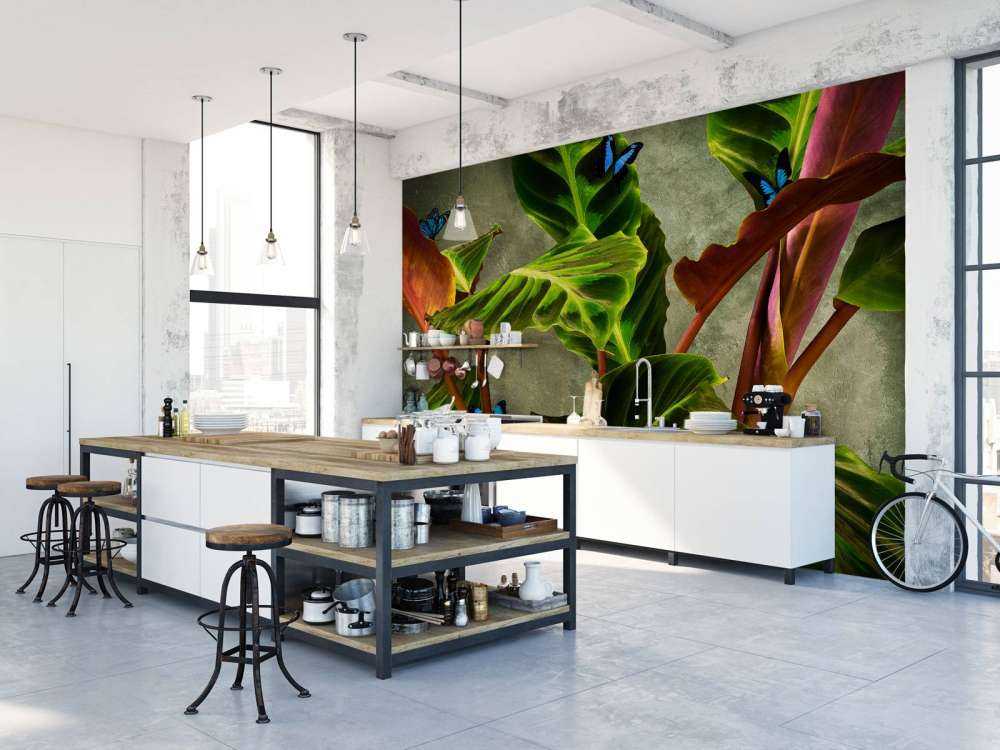 Green plant with butterflies