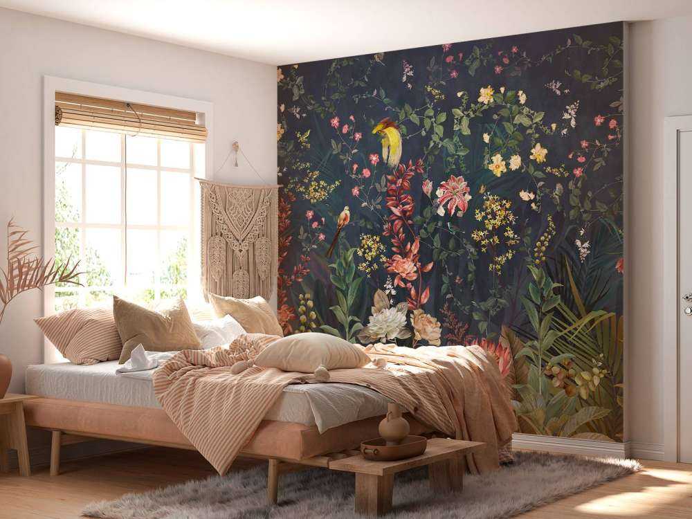 Jungle flowers and birds