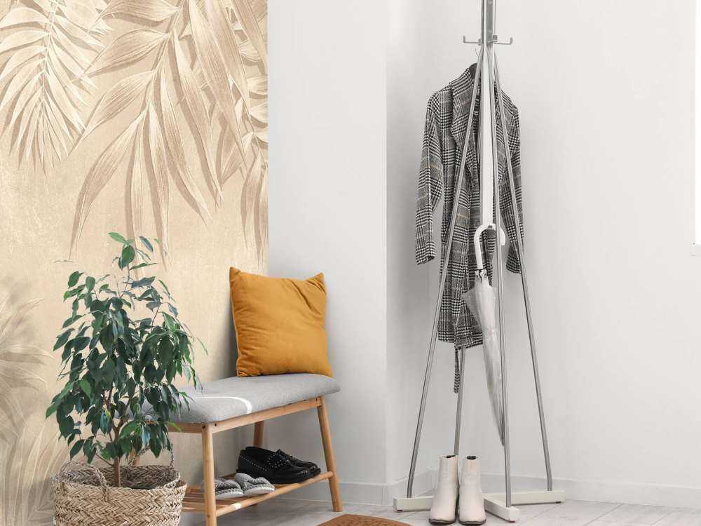 Textured palm leaves, beige