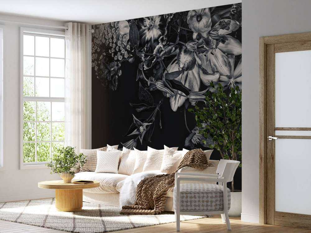 Bloemen muur blue tone