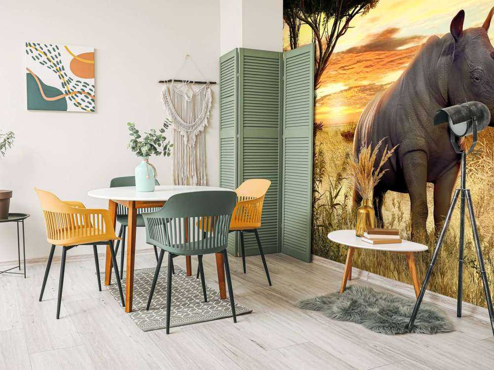 Neushoorn bij zonsondergang