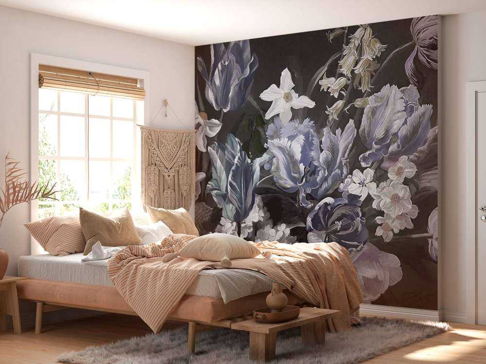 Bouquet with blue peonies