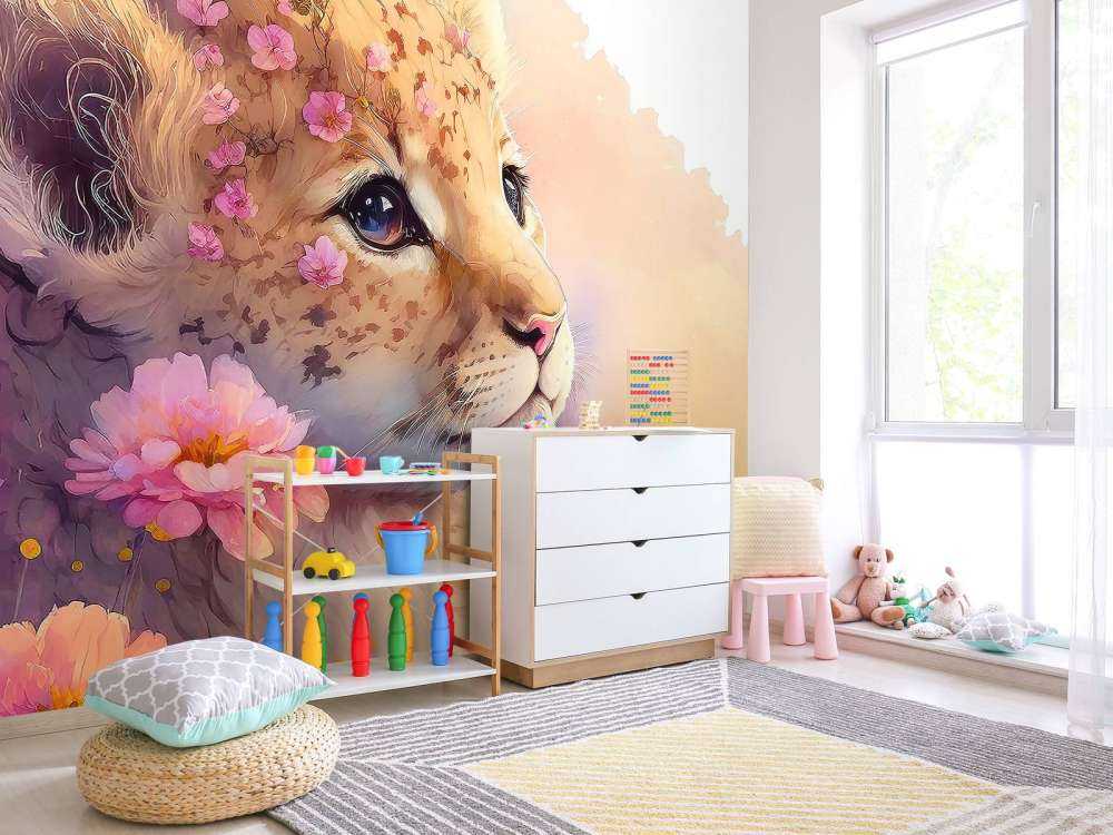 Dreamy puppy among the flowers