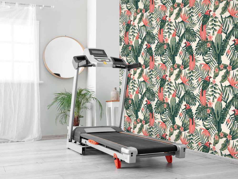 Tropical plants, flowers and birds