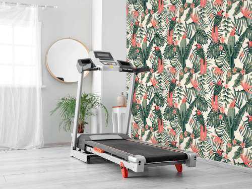 Tropical plants, flowers and birds