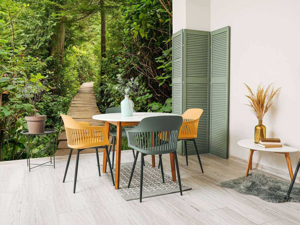 Wooden path through the green